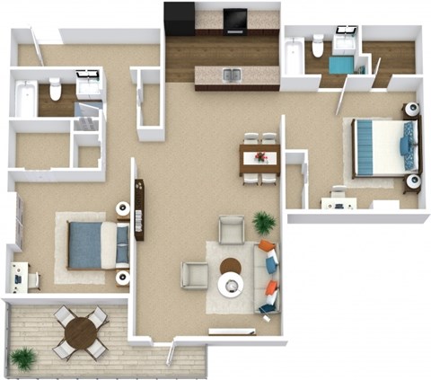 Floor plan for 2 beds, 2 baths, 996 sqft